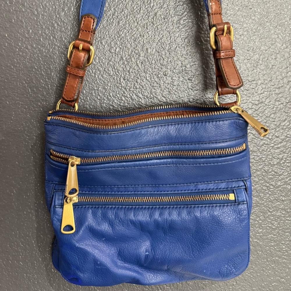 Fossil Royal Blue Leather Crossbody Bag